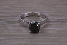 Load image into Gallery viewer, Large 2.20 carat Round cut Black Diamond set White Gold Solitaire