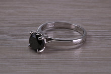Load image into Gallery viewer, Large 2.20 carat Round cut Black Diamond set White Gold Solitaire