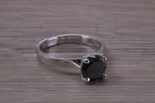 Load image into Gallery viewer, Large 2.20 carat Round cut Black Diamond set White Gold Solitaire
