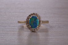 Load image into Gallery viewer, Beautiful Fiery Natural Opal and Diamonds set Gold Ring