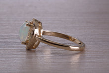Load image into Gallery viewer, Beautiful Fiery Natural Opal and Diamonds set Gold Ring