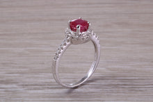 Load image into Gallery viewer, One and Half carat Stunning Ruby and Diamond Halo set Ring