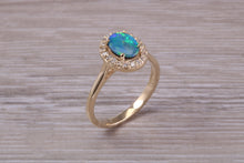 Load image into Gallery viewer, Beautiful Fiery Natural Opal and Diamonds set Gold Ring