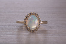 Load image into Gallery viewer, Beautiful Fiery Natural Opal and Diamonds set Gold Ring