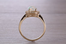 Load image into Gallery viewer, Beautiful Fiery Natural Opal and Diamonds set Gold Ring