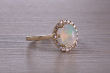 Load image into Gallery viewer, Beautiful Fiery Natural Opal and Diamonds set Gold Ring