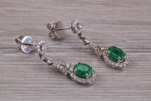 Load image into Gallery viewer, Very Dressy Emerald and Diamond set White Gold Dropper Earrings