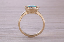 Load image into Gallery viewer, Beautiful Fiery Natural Opal and Diamonds set Gold Ring