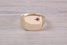 Load image into Gallery viewer, Ruby set Signet Ring, Available in Your Choice of Precious Metals, Free Engraving