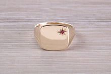 Load image into Gallery viewer, Ruby set Signet Ring, Available in Your Choice of Precious Metals, Free Engraving