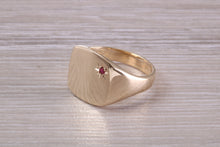 Load image into Gallery viewer, Ruby set Signet Ring, Available in Your Choice of Precious Metals, Free Engraving