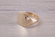 Load image into Gallery viewer, Ruby set Signet Ring, Available in Your Choice of Precious Metals, Free Engraving
