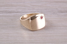 Load image into Gallery viewer, Ruby set Signet Ring, Available in Your Choice of Precious Metals, Free Engraving