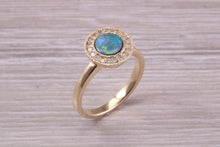Load image into Gallery viewer, Beautiful Fiery Natural Opal and Diamonds set Gold Ring