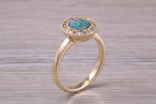 Load image into Gallery viewer, Beautiful Fiery Natural Opal and Diamonds set Gold Ring