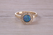 Load image into Gallery viewer, Beautiful Fiery Natural Opal and Diamonds set Gold Ring