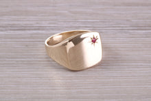 Load image into Gallery viewer, Ruby set Signet Ring, Available in Your Choice of Precious Metals, Free Engraving