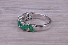 Load image into Gallery viewer, 1.50ct Marquise cut Emeralds and Round cut Diamond set White Gold Ring
