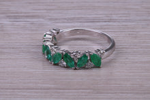 Load image into Gallery viewer, 1.50ct Marquise cut Emeralds and Round cut Diamond set White Gold Ring