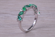 Load image into Gallery viewer, 1.50ct Marquise cut Emeralds and Round cut Diamond set White Gold Ring