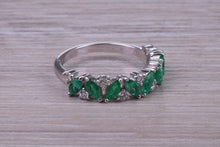 Load image into Gallery viewer, 1.50ct Marquise cut Emeralds and Round cut Diamond set White Gold Ring