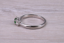 Load image into Gallery viewer, Dainty Emerald and Diamond set Platinum Trilogy Ring