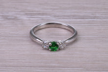 Load image into Gallery viewer, Dainty Emerald and Diamond set Platinum Trilogy Ring