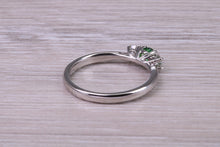 Load image into Gallery viewer, Dainty Emerald and Diamond set Platinum Trilogy Ring