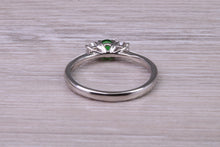 Load image into Gallery viewer, Dainty Emerald and Diamond set Platinum Trilogy Ring