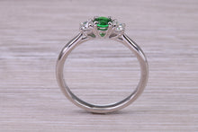 Load image into Gallery viewer, Dainty Emerald and Diamond set Platinum Trilogy Ring