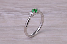 Load image into Gallery viewer, Dainty Emerald and Diamond set Platinum Trilogy Ring