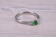 Load image into Gallery viewer, Dainty Emerald and Diamond set Platinum Trilogy Ring