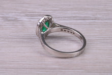 Load image into Gallery viewer, Emerald and Halo Diamond set Platinum Ring