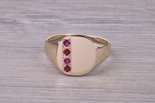 Load image into Gallery viewer, Four Natural Rubies set Yellow Gold Signet Ring, Made From Solid Cast Yellow Gold, British Hallmarked