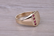 Load image into Gallery viewer, Four Natural Rubies set Yellow Gold Signet Ring, Made From Solid Cast Yellow Gold, British Hallmarked