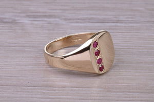 Four Natural Rubies set Yellow Gold Signet Ring