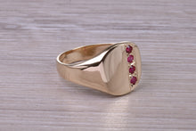 Load image into Gallery viewer, Four Natural Rubies set Yellow Gold Signet Ring, Made From Solid Cast Yellow Gold, British Hallmarked