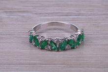 Load image into Gallery viewer, 1.50ct Marquise cut Emeralds and Round cut Diamond set White Gold Ring