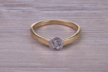 Load image into Gallery viewer, Dainty Bezel Diamond set Two Tone Gold Solitaire