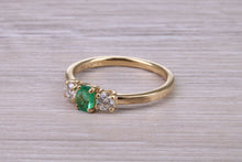 Load image into Gallery viewer, Dainty Emerald and Diamond Trilogy Ring
