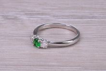 Load image into Gallery viewer, Dainty Emerald and Diamond set Platinum Trilogy Ring