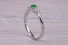 Load image into Gallery viewer, Dainty Emerald and Diamond set Platinum Trilogy Ring