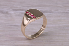 Load image into Gallery viewer, Four Natural Rubies set Yellow Gold Signet Ring, Made From Solid Cast Yellow Gold, British Hallmarked