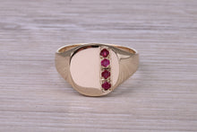 Load image into Gallery viewer, Four Natural Rubies set Yellow Gold Signet Ring, Made From Solid Cast Yellow Gold, British Hallmarked