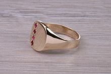 Load image into Gallery viewer, Four Natural Rubies set Yellow Gold Signet Ring, Made From Solid Cast Yellow Gold, British Hallmarked