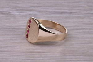 Four Natural Rubies set Yellow Gold Signet Ring