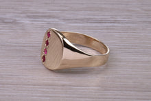 Load image into Gallery viewer, Four Natural Rubies set Yellow Gold Signet Ring, Made From Solid Cast Yellow Gold, British Hallmarked