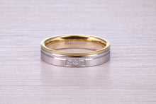 Load image into Gallery viewer, Diamond set 18ct White and Yellow Gold 4mm Wide Wedding Band