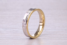 Load image into Gallery viewer, Diamond set 18ct White and Yellow Gold 4mm Wide Wedding Band