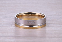 Load image into Gallery viewer, Diamond set 18ct White and Yellow Gold 6mm Wide Wedding Band